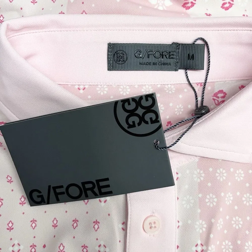 G/Fore NEW WITH TAGS Men's Size Medium Boro Patch Tech Golf S/S Polo Pink Floral - Picture 3 of 9
